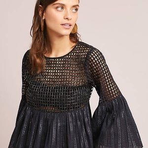 Maeve Black Sheer Crochet Bodice Bell Sleeve Top